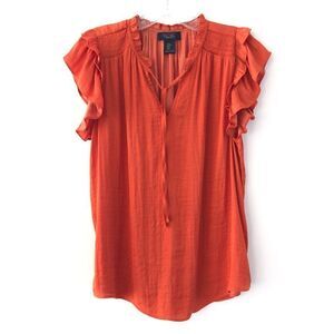 RACHEL Rachel Roy Top Flutter Ruffle Sleeveless Split Neck Silky Orange Blouse